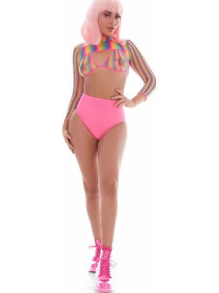 Rainbow Shrug Bikini Top Hot Pants Net Set incl Pasties