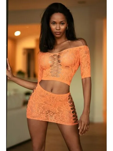 Rhinestone Off-shoulder Crop with Skirt 2 Pc Set