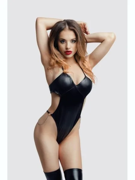 Glossy Reina Bodysuit Wetlook Black