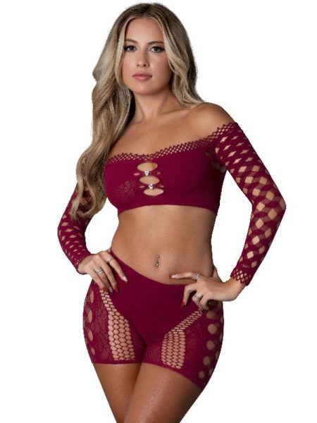 Stella Crop Top And Short Set Burgundy