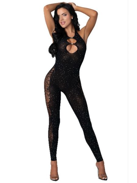 Halter Body Stocking With Rhinestone Black