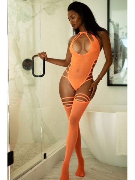 Total Control Studded Sheer Bodystocking Orange