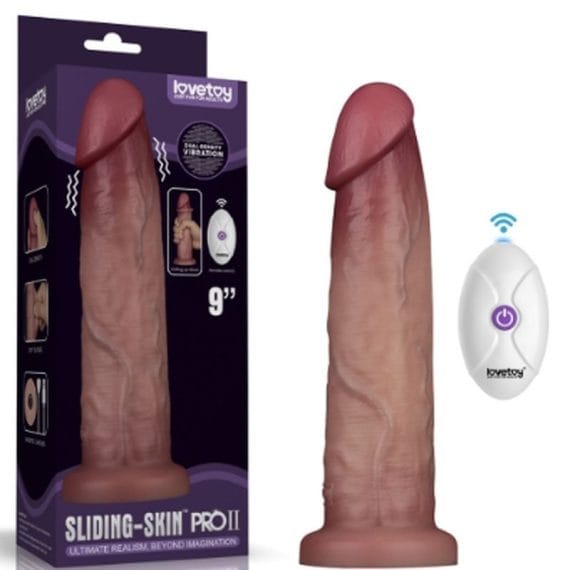 Vibrating Sliding Skin Pro Ii Silicone Dong 9In Vibrating Sliding Skin Pro II Silicone Dong 9in