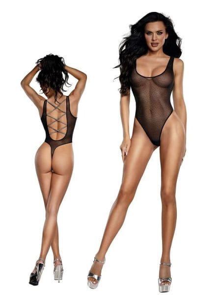 DreamGirl Sheer Mesh Rhinestone Teddy Black