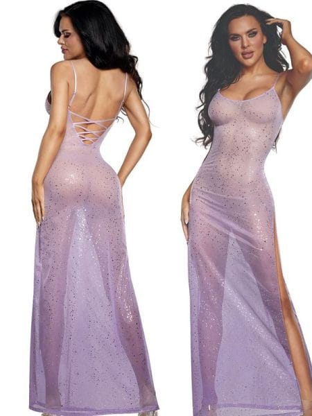 DreamGirl Ombre Glitter Mesh Gown Lilac