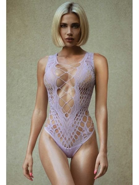 See Me Shine Lavender Fishnet Bodysuit